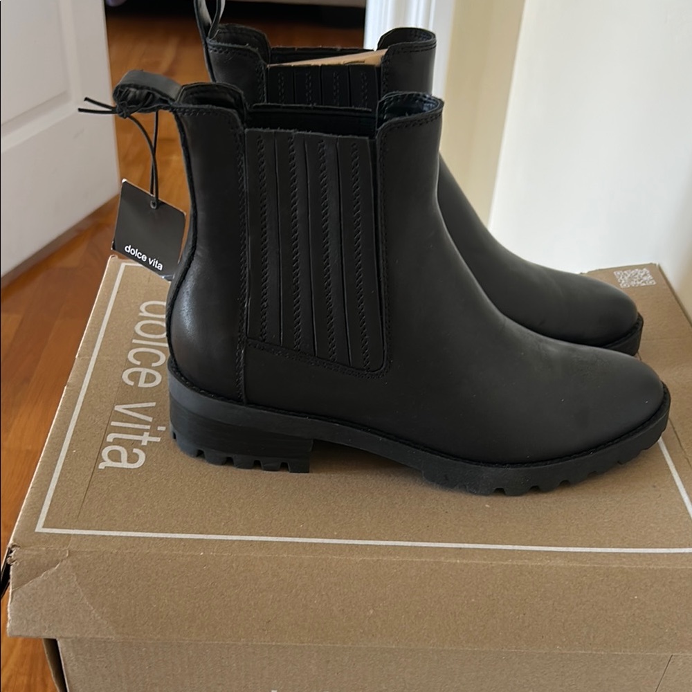 Dolce Vita Black Leather Chelsea Ankle Boots